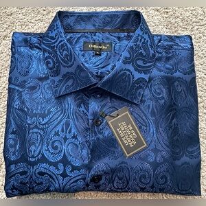 DiBanGu Men’s Blue Paisley Silk Blend Long Sleeve Button Down Shirt Size XL NWT